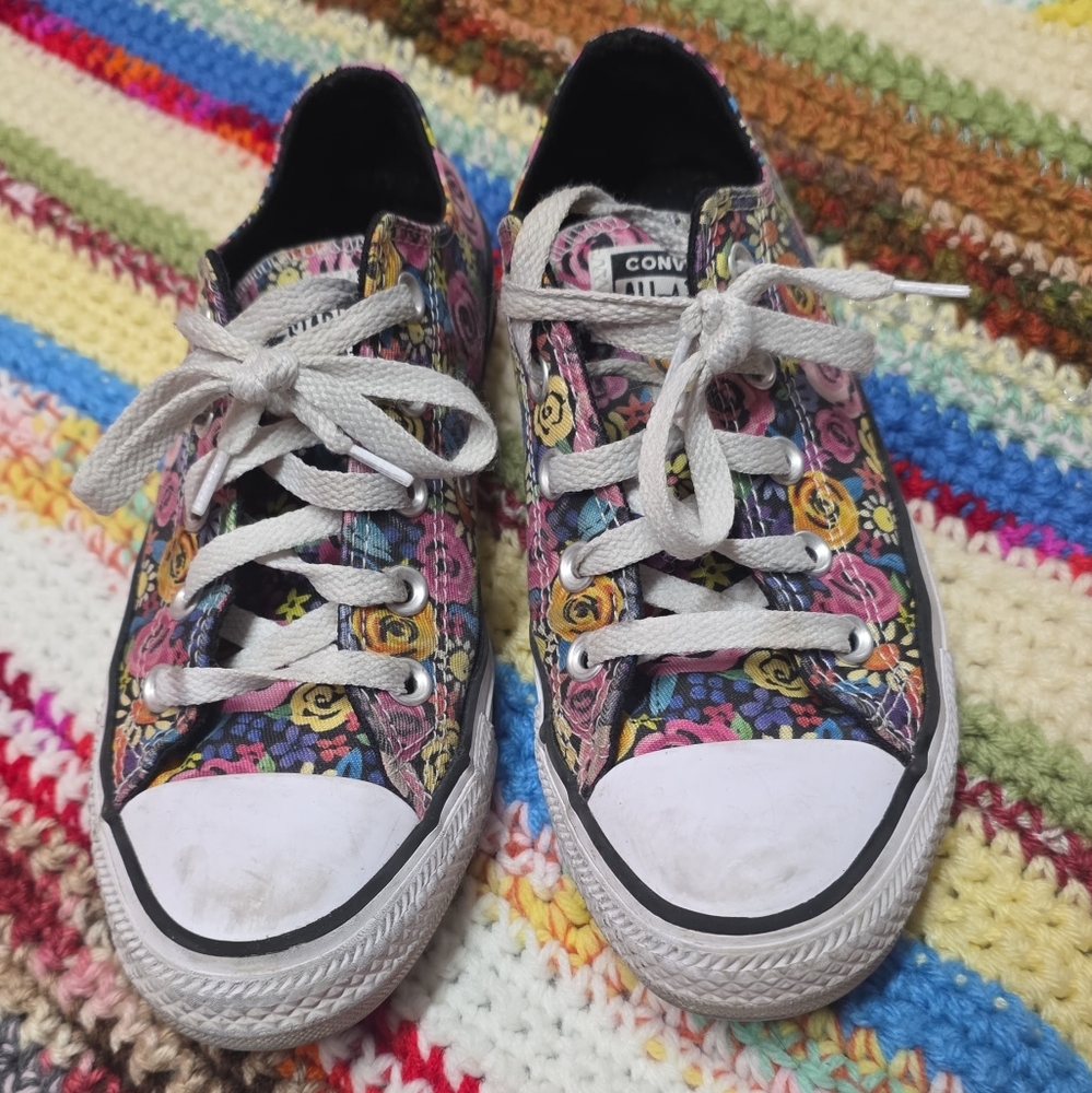 Converse Pink and Blue Sneakers Vibrant Floral Design